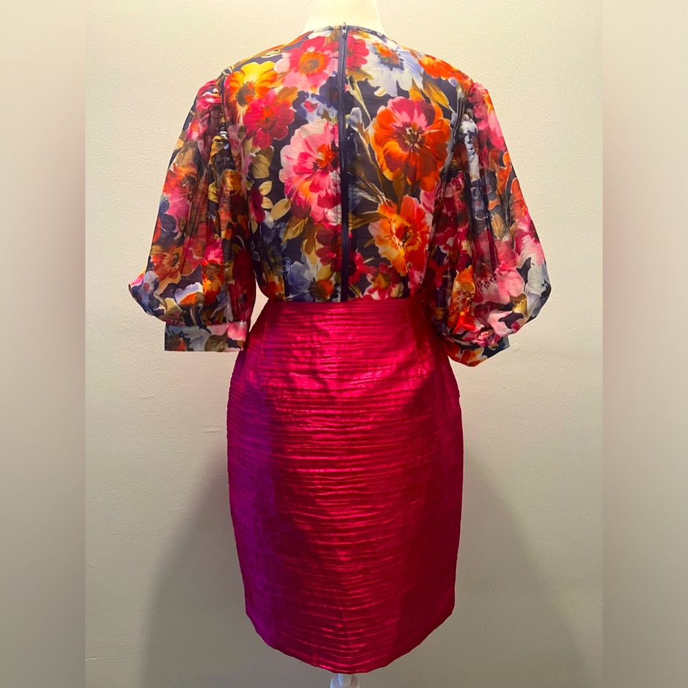 NWT CQ by CQ Vibrant Floral, Sheer Puff Sleeved Blouse, Size Small